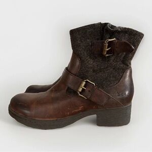 Born Brown Leather Ankle Boots with Charcoal Wool